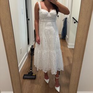 Astr Cream Ruffled Midi Sundress